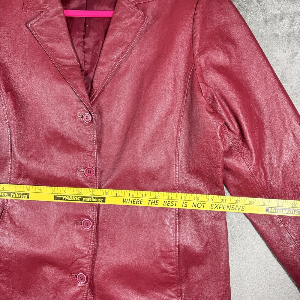 Vintage Metrostyle Red Leather Long Coat Womens 18 Button Front Jacket Retro - Picture 11 of 13